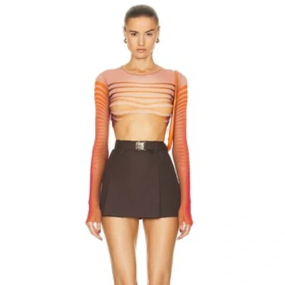 [jean paul gaultier] body morphing stripes crop mesh top - Picture 4 of 14